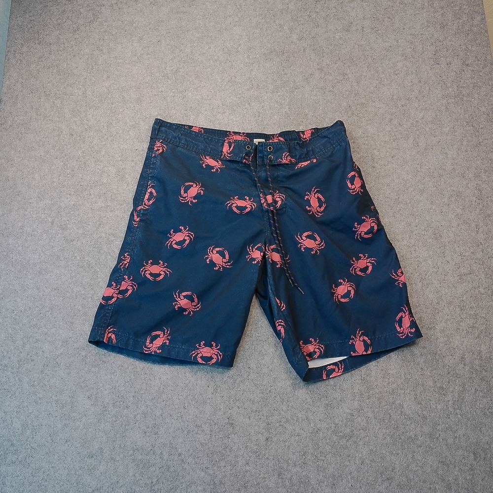 St Johns Bay Mens Navy Pink Crab Print Board Shorts Swim Trunks Medium